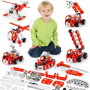 Building Fire Truck Set For Boys Age 8-12，Stem Assembly Metal 3-d Puzzle Fire Engine Model Car Building Kit Construction Toys，Parent-Child Interaction Gifts Erector Sets For Kids 8-16 Red（303pcs）