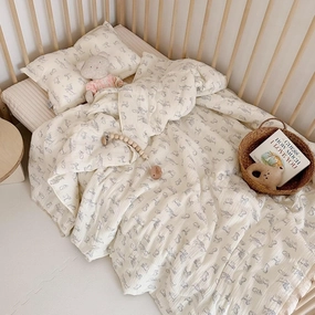BuLuTu Baby Crib Quilt Cotton Muslin Toddler Blanket for Kids Boys Girls Soft Breathable Toddler Comforter Nursery Quilted Blankets with Lace Edges, 47x59 Inches, Kitty Patern, Machine Washable