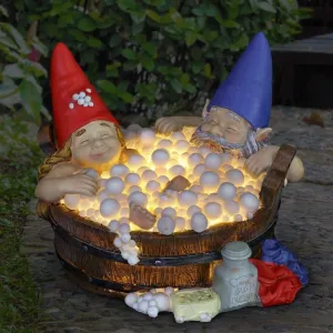 Cafele Solar Good Times Bubble Bath Gnomes, Funny Garden Gnome Couple in Bathtub LED Solar Statue Figurine for Outdoor Lawn Patio Yard Landscape Christmas Decorations, Multicolor