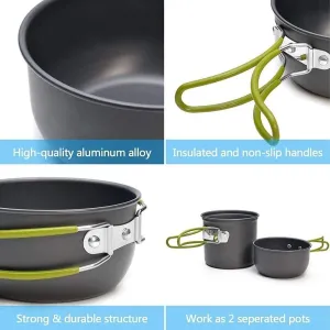 Camping Cookware Kit with Stove 9 Pieces Hiking Backpacking Picnic Cooking Bowl Non Stick Pot Pan Knife Spoon Set for Travel Hiking Picnic BBQ