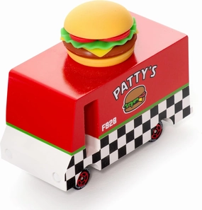 Candylab Toys CANDYCAR® Wooden Food Truck Collection - Hamburger Van, Premium Handcrafted Beech Wood Toy Car