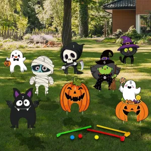 Capoda 8 Pieces Halloween Mini Golf Game Hlloween Golf Yard Sign Mini Golf Club Yard Stakes for Halloween Golf Party Halloween Lawn Garden Yard Outdoor Game Decorations