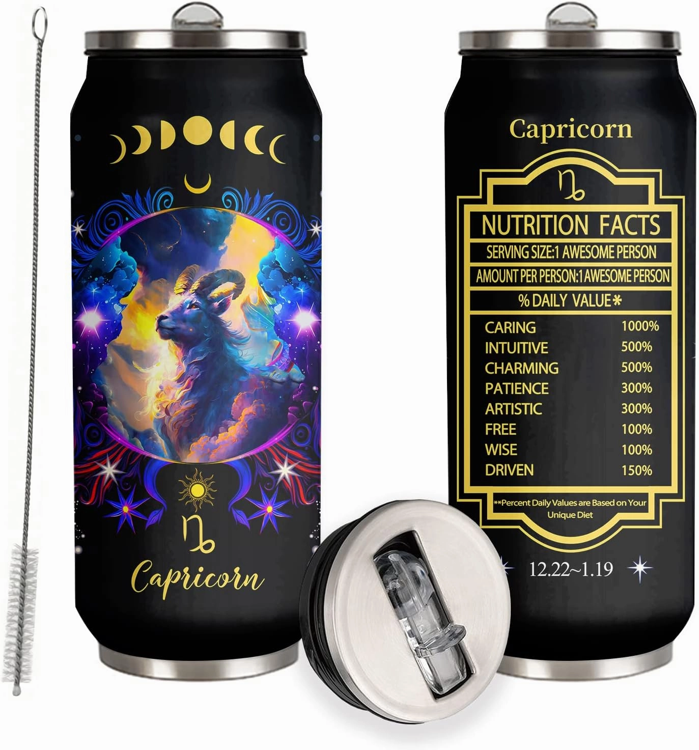 Capricorn Constellation Tumbler - Zodiac Stainless Steel Cup for Men Women - Astrology Fans Birthday Gift With Straw Lid - 17 Oz Coffee Mug Car Cup
