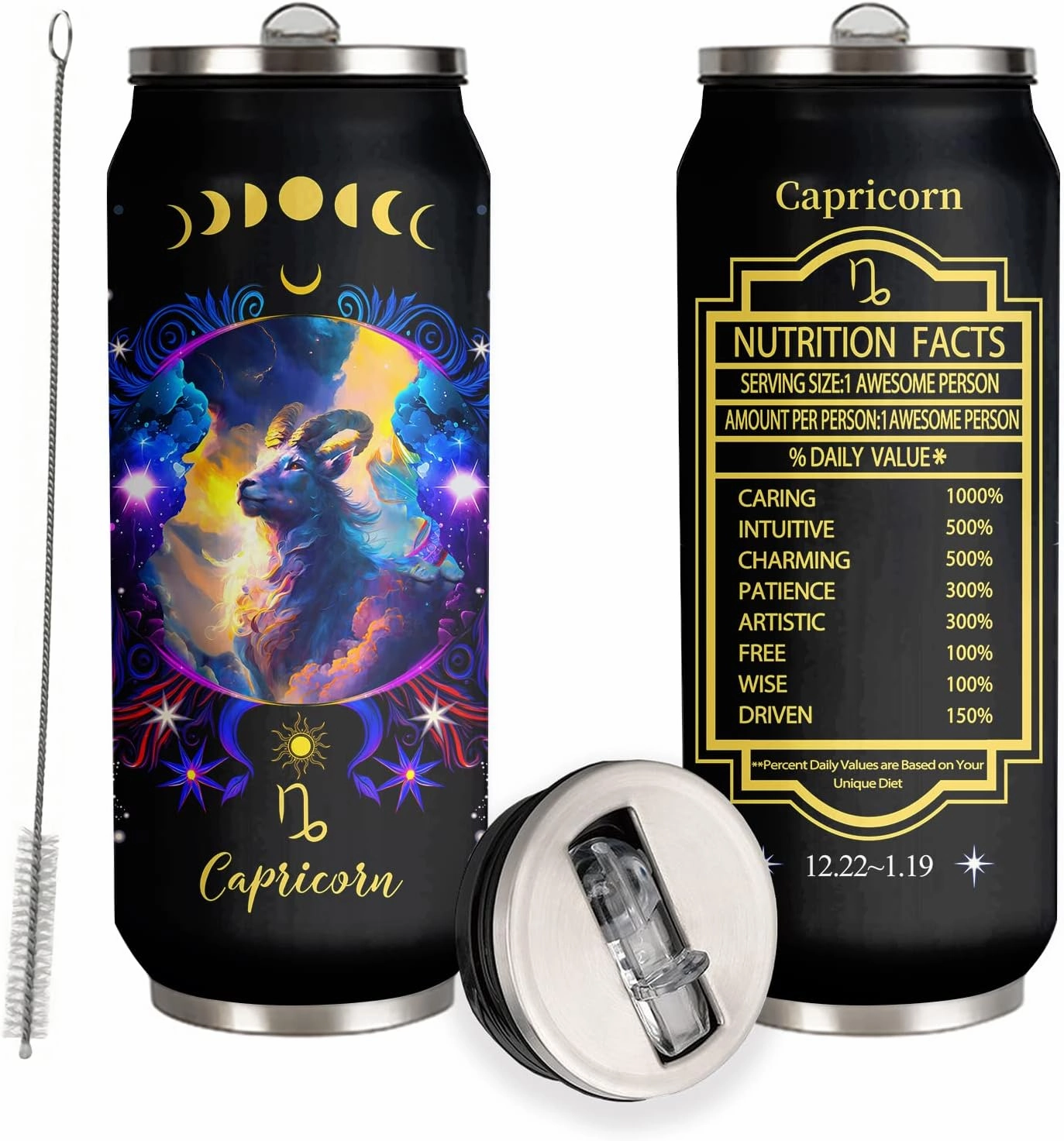 Capricorn Constellation Tumbler - Zodiac Stainless Steel Cup for Men Women - Astrology Fans Birthday Gift With Straw Lid - 17 Oz Coffee Mug Car Cup