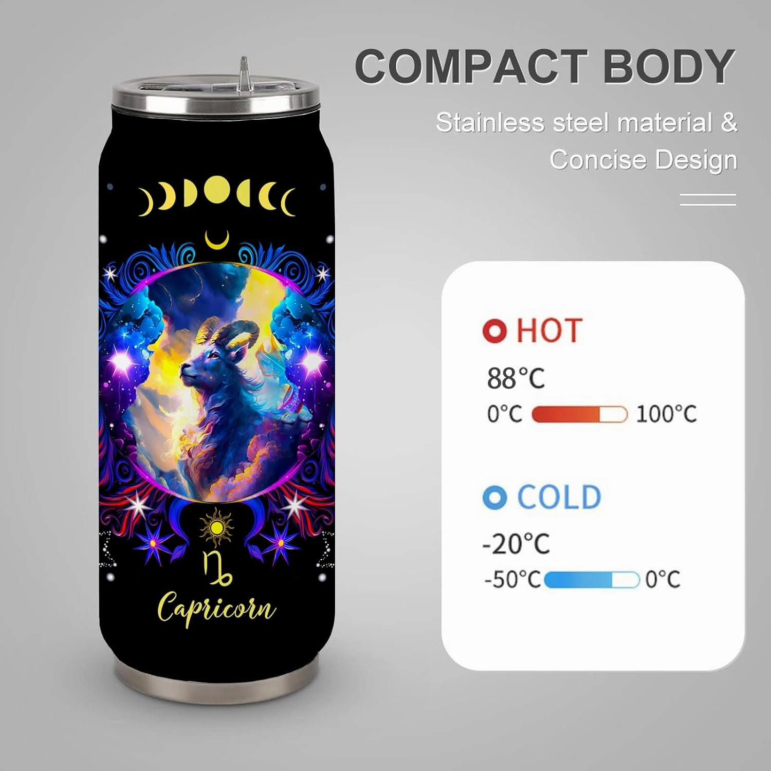Capricorn Constellation Tumbler - Zodiac Stainless Steel Cup for Men Women - Astrology Fans Birthday Gift With Straw Lid - 17 Oz Coffee Mug Car Cup