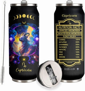 Capricorn Constellation Tumbler - Zodiac Stainless Steel Cup for Men Women - Astrology Fans Birthday Gift With Straw Lid - 17 Oz Coffee Mug Car Cup