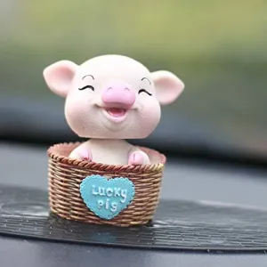 Car Dashboard Ornament Mini Piggy Car Dashboard Toys Dolls Figures Shaking Head Toy Resin Figurines Car Auto Interior Display Decor Accessories Home Office Ornaments Birthday Gifts for Women