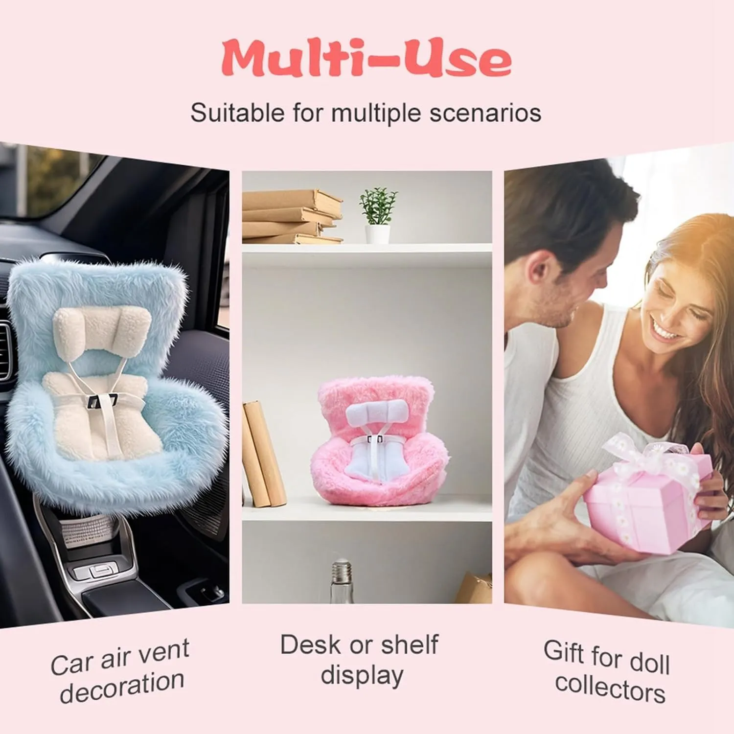Car Decoration Accessories for Dolls, Car Air Vent Safety Seat, Perfect for Car Decoration and Display, Plush Doll Sofa (G-1)