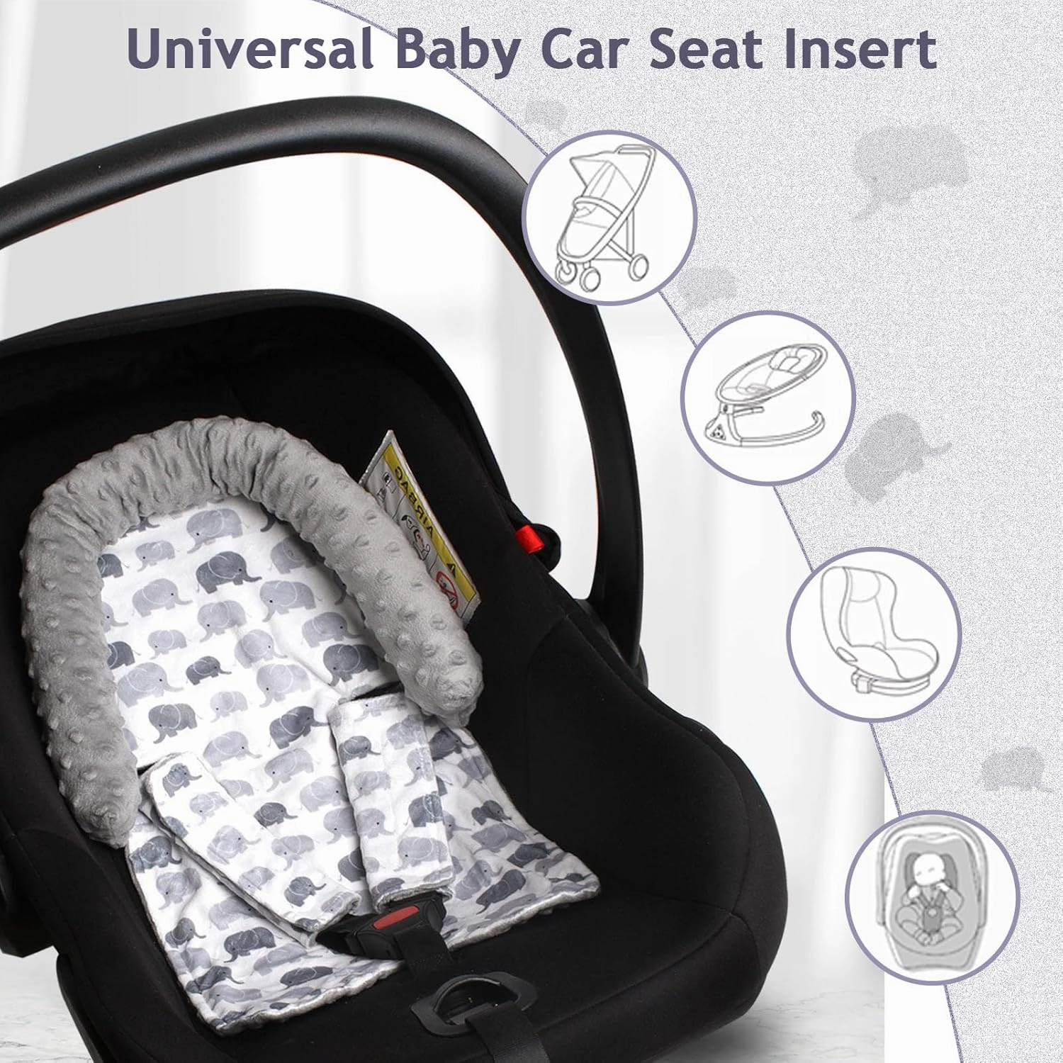 Car Seat Head Support Baby & Car Seat Strap Covers, Infant Car Seat Insert for Newborn Girls Boys, Extra Soft Carseat Cushion for Carseats, Strollers, Swings