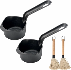 Cast Iron Sauce Pan and Basting Pot with BBQ Mop Brushes - Cast Iron Small Sauce Pots for Grilling, Melting, Camping Cooking & Stoves - Mini Pot for Butter Melter