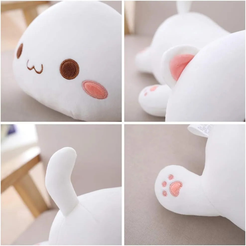 Cat Plush Hugging Pillow, Soft Cat Stuffed Animals Kawaii Kitten Plush Toy Gifts for Kids (White Round Eyes, 25.5")