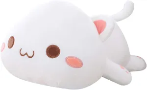 Cat Plush Hugging Pillow, Soft Cat Stuffed Animals Kawaii Kitten Plush Toy Gifts for Kids (White Round Eyes, 25.5")