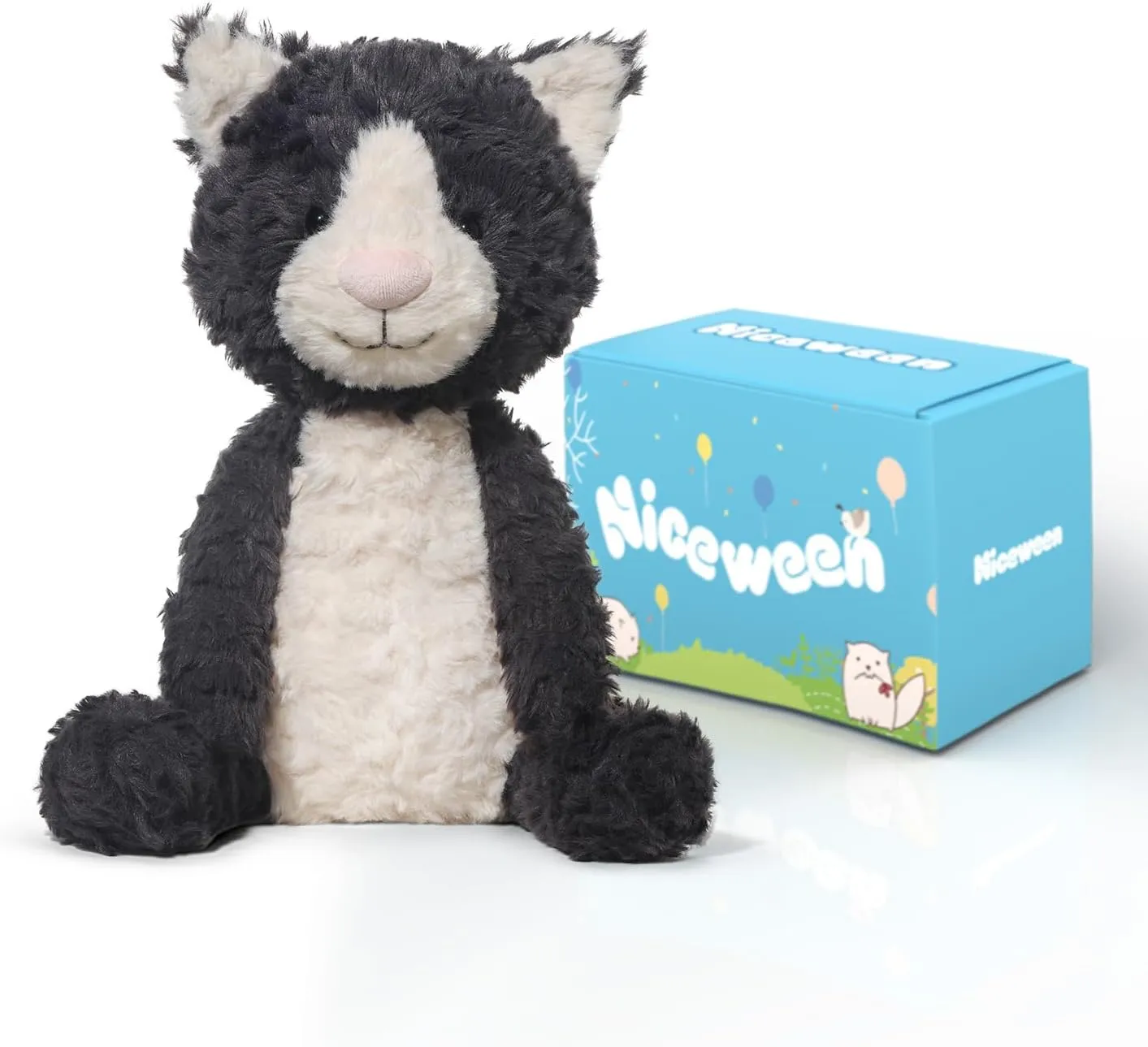 Cat Stuffed Animal Cute Black Cat Plush Toy Soft and Cuddly Stuffed Cat Plushies Doll Gifts for Girls Boys Adults