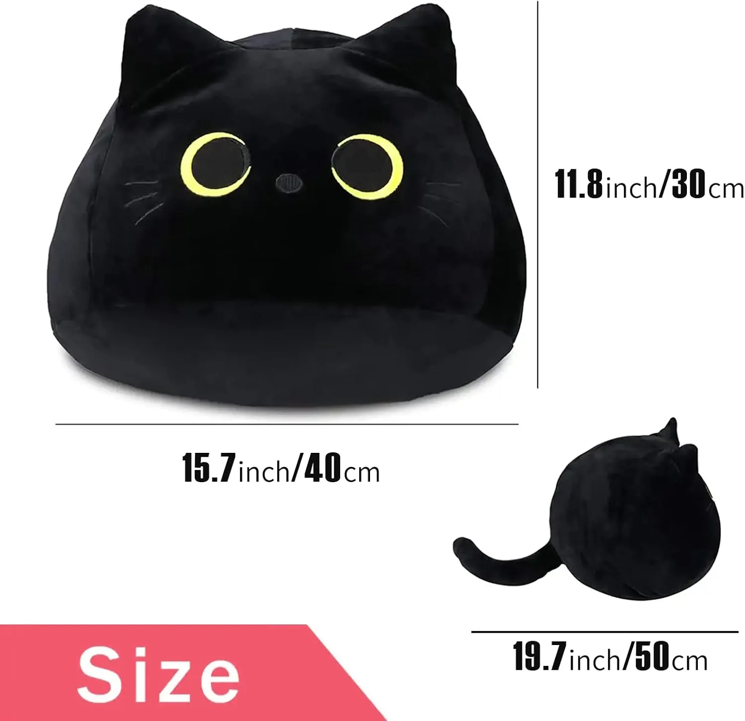 Cat Stuffed Animal Toy Pillow, Soft Plush Pillow, Black Cat Plush Toy, Gifts for Boys Girls Kids (50cm/19.6in)