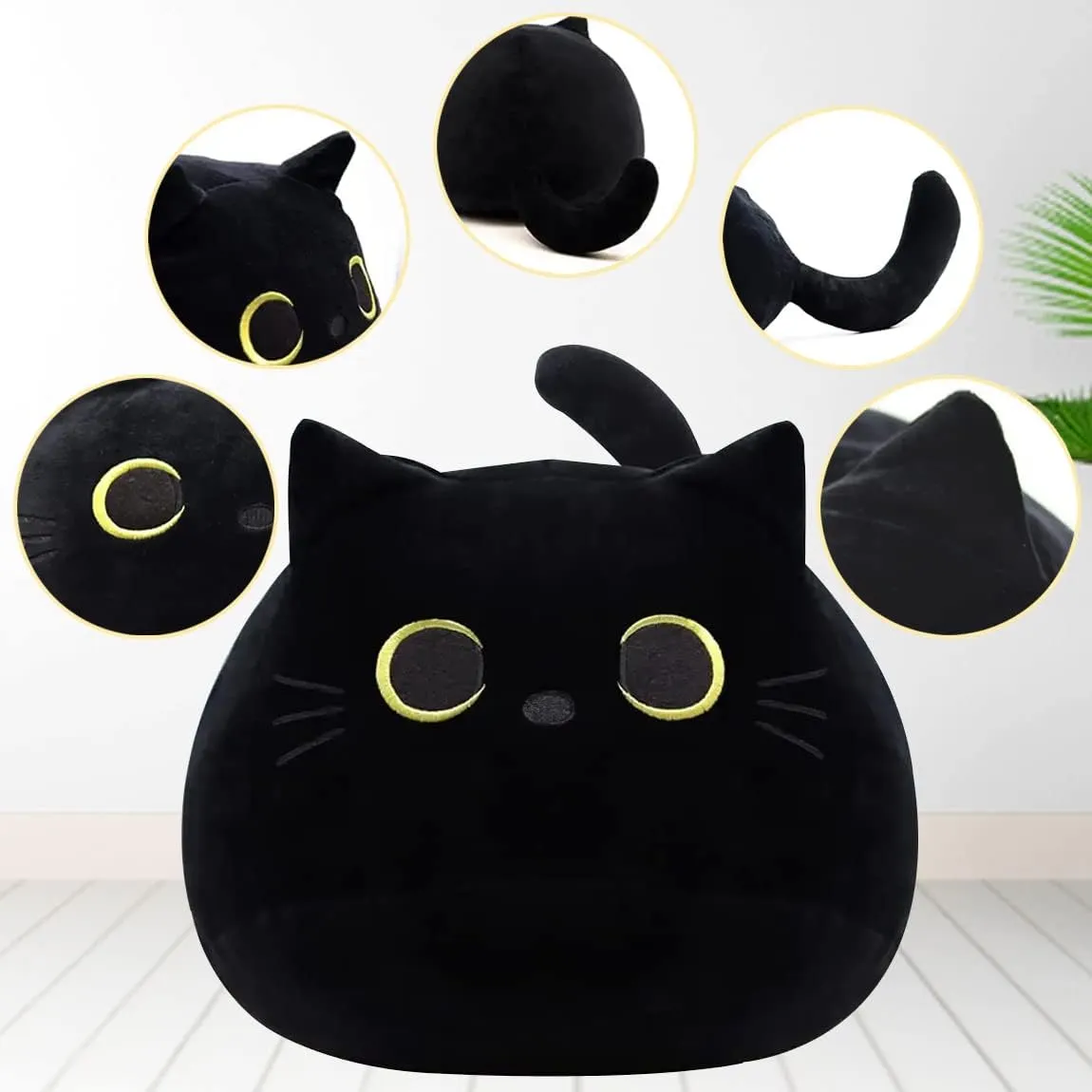 Cat Stuffed Animal Toy Pillow, Soft Plush Pillow, Black Cat Plush Toy, Gifts for Boys Girls Kids (50cm/19.6in)