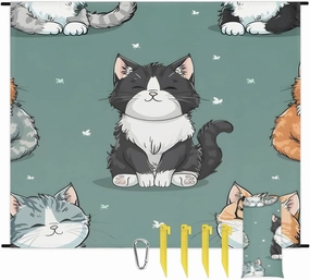 Cat Beach Blanket, Sandproof Beach Mat, 68 x 59 Waterproof Quick Drying Sand Free Mat with 4 x Ground Spikes for Outdoor Travel Camping Hiking, Kitten Animal