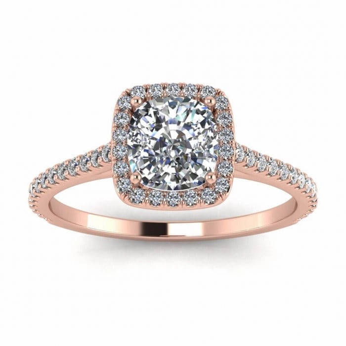 Cathedral Colorless Moissanite Ring/ 6.0mm Cushion Cut Moissanite Engagement Ring/ Half Eternity Wedding Promise Ring/ Moissanite Halo Ring