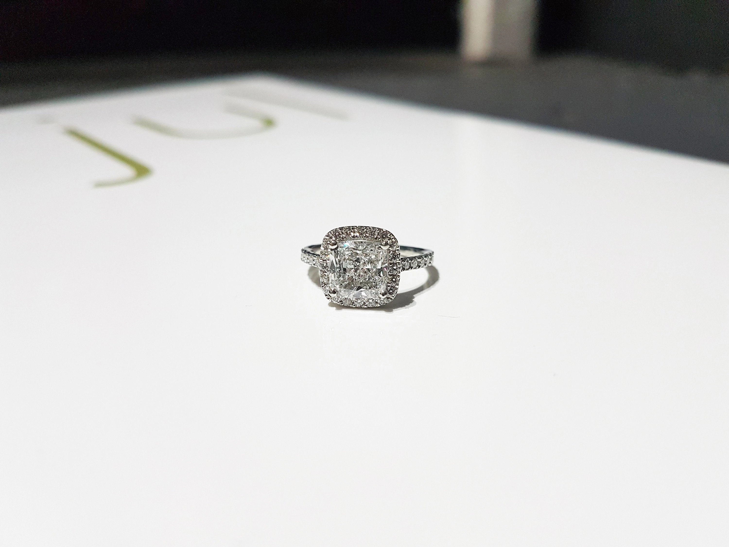 Cathedral Colorless Moissanite Ring/ 6.0mm Cushion Cut Moissanite Engagement Ring/ Half Eternity Wedding Promise Ring/ Moissanite Halo Ring