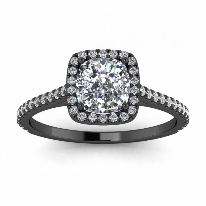 Cathedral Colorless Moissanite Ring/ 6.0mm Cushion Cut Moissanite Engagement Ring/ Half Eternity Wedding Promise Ring/ Moissanite Halo Ring