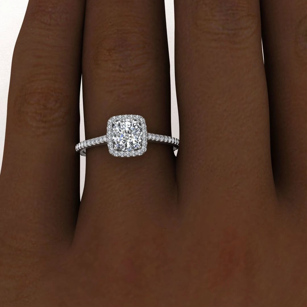 Cathedral Colorless Moissanite Ring/ 6.0mm Cushion Cut Moissanite Engagement Ring/ Half Eternity Wedding Promise Ring/ Moissanite Halo Ring