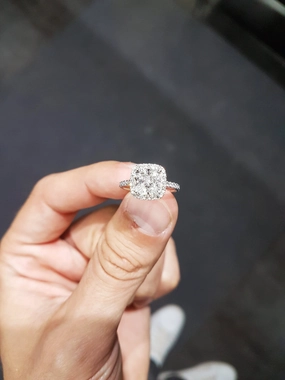 Cathedral Colorless Moissanite Ring/ 6.0mm Cushion Cut Moissanite Engagement Ring/ Half Eternity Wedding Promise Ring/ Moissanite Halo Ring