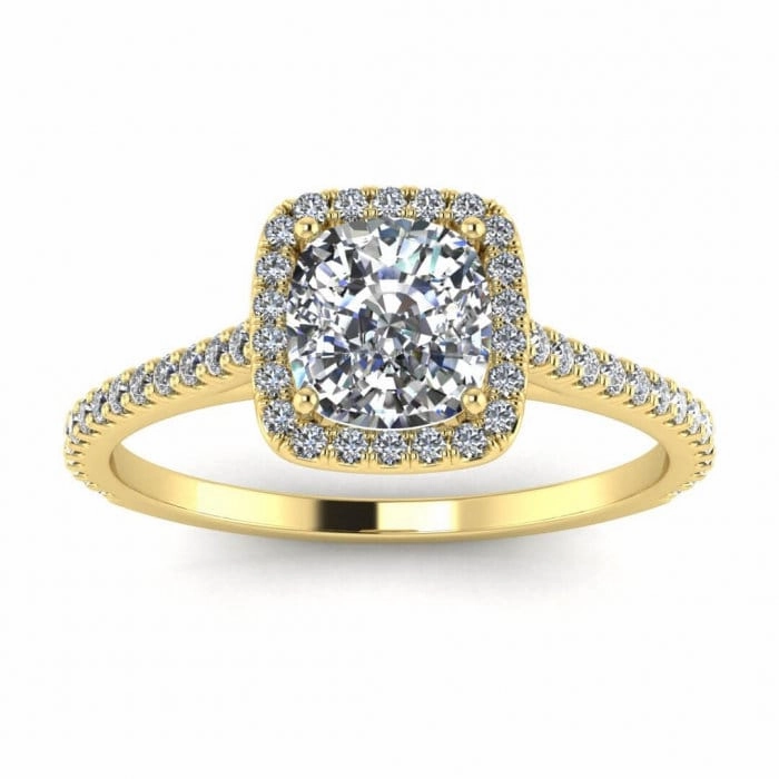 Cathedral Colorless Moissanite Ring/ 6.0mm Cushion Cut Moissanite Engagement Ring/ Half Eternity Wedding Promise Ring/ Moissanite Halo Ring