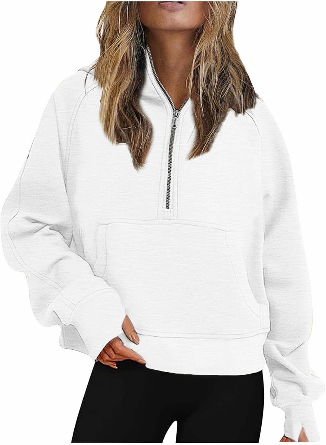 Ceboyel Womens Quarter Zip Sweatshirt 2023 Fleece Oversized Sweaters Cropped Pullover Hoodies Fall Trendy Outfits Clothing