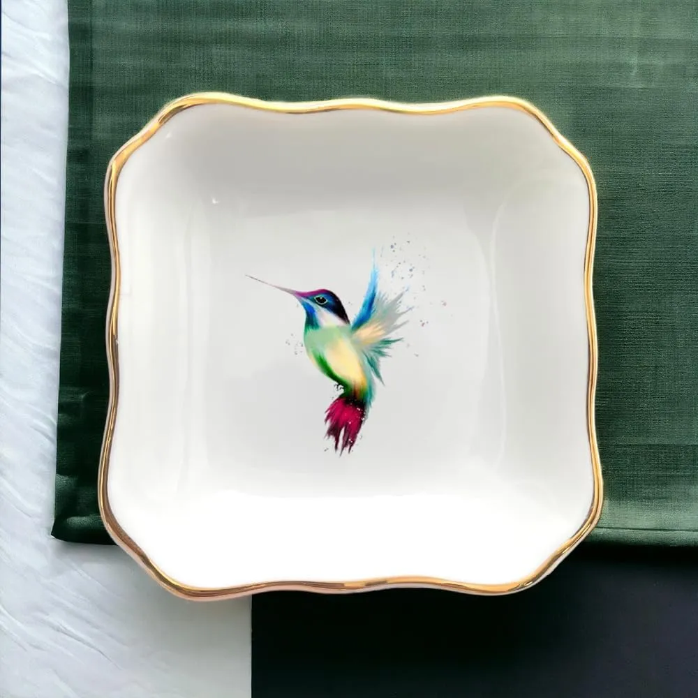 Ceramic Hummingbird Jewelry Holder, Hummingbird Gifts for Women, Dragonfly Dish, Bird Ring Holder, Butterfly Dishes, Gift for Mom, Daughter, Sister, Friend (Red Hummingbird)
