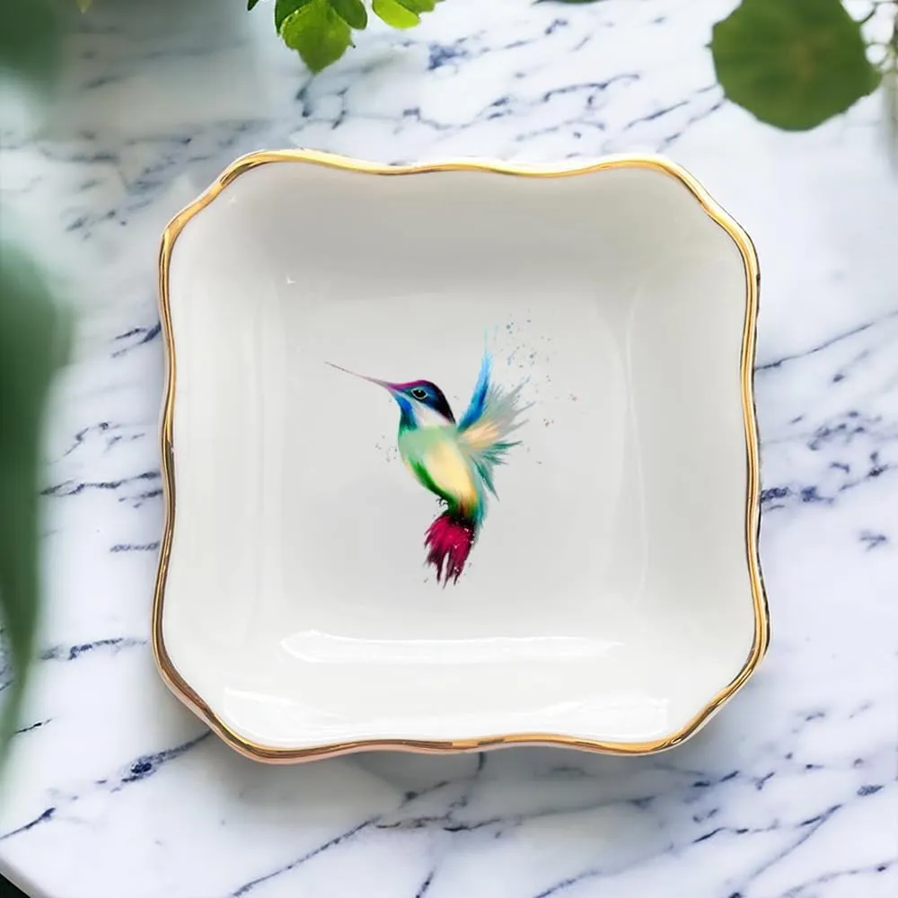 Ceramic Hummingbird Jewelry Holder, Hummingbird Gifts for Women, Dragonfly Dish, Bird Ring Holder, Butterfly Dishes, Gift for Mom, Daughter, Sister, Friend (Red Hummingbird)