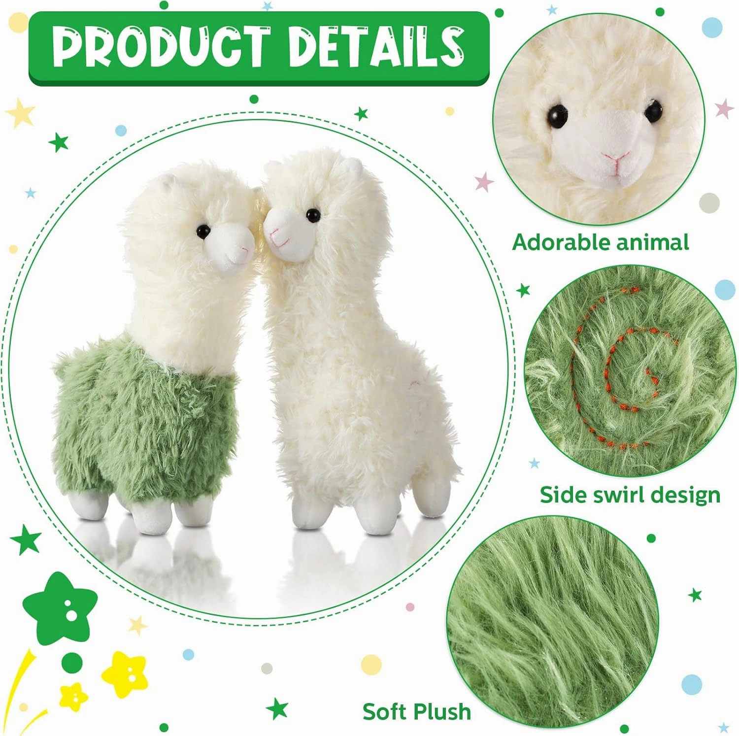 Chalyna 2 Pieces Llama Stuffed Animal 10 Inches Cute Llama Alpaca Plush Toy Easter Gifts for Baby Shower Girls Boys Birthday Home Wedding Party Decorations(White, Green)