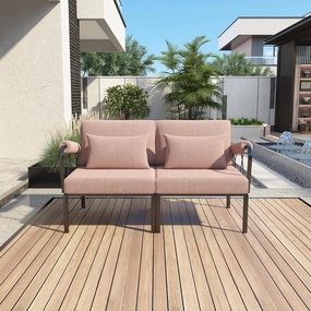 Charming Pink Fabric & Black Metal Patio Set for Cozy Outdoor Resting, Relaxing Moments, 2 Seat Chairs