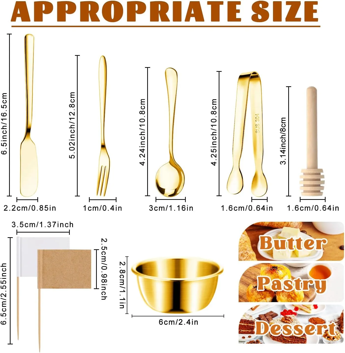 Cheese Butter Spreader Knives Set Charcuterie Board Accessories Stainless Steel Spreader Knives Forks Spoons Mini Serving Tongs Small Dipping Bowls Toothpick Flags Utensils for Pastry Making
