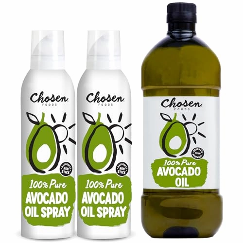 Chosen Foods 100% Pure Avocado Oil 1.75lt Bottle   13.5oz Spray 2-Pack, Keto and Paleo Diet Friendly, Kosher Cooking Spray for Baking, High-Heat Cooking and Frying