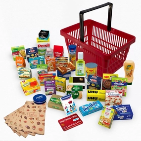 Christian Tanner - Miniature Food Supermarket Set with Shopping Basket of 42 Pieces Food Toy Mini Miniatures Toy Food Realistic Colors Education Games for Kids
