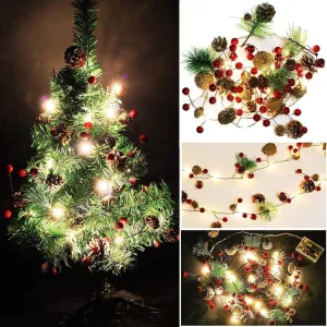 Christmas Lights, Garland with Lights Fairy Lights Pine Cone Berries Indoor and Outdoor Christmas Tree Lights Winter Holiday New Year Decor, Battery Powered. (2M 20 Lights) (Pine Cone)
