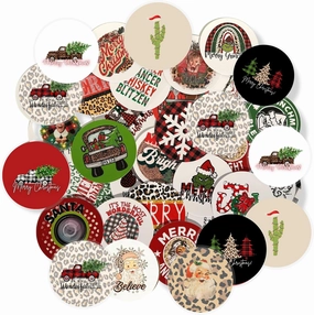 Christmas Freshie Cardstock Cutouts 2” inch Rounds | 32 pk Mixed | Scented Aroma Beads Bake with Mold for Car Freshie Designs, Winter Holiday, Grouch, Santa