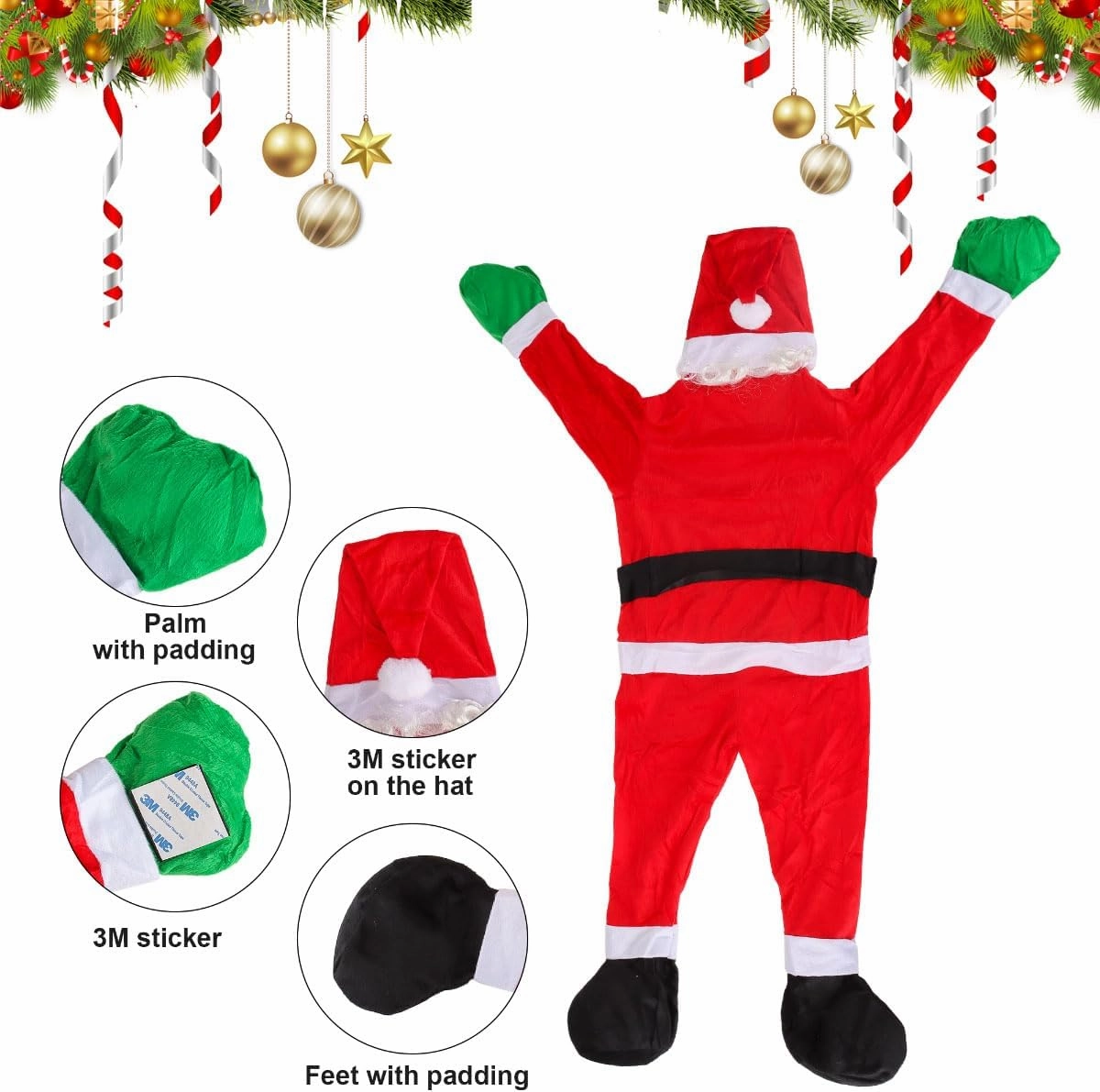 Christmas Hanging Santa Decoration Climbing Santa Claus Climbing Hanging Santa Claus Suit Indoor Outdoor Christmas Ornaments Christmas Decor for Gutter/Roof/Chimney/Window/Car/Christmas Tree (3.6 FT)