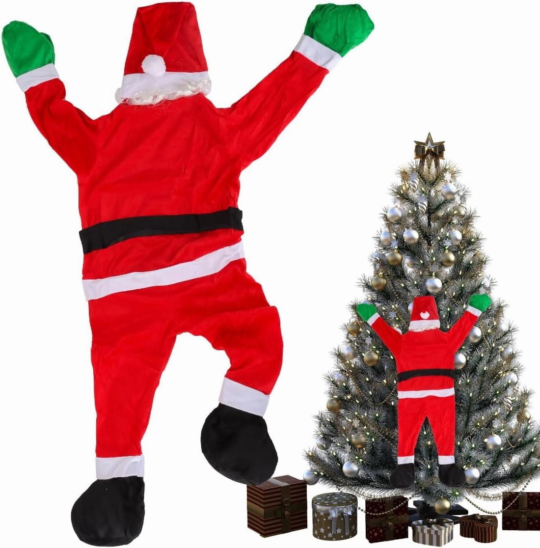 Christmas Hanging Santa Decoration Climbing Santa Claus Climbing Hanging Santa Claus Suit Indoor Outdoor Christmas Ornaments Christmas Decor for Gutter/Roof/Chimney/Window/Car/Christmas Tree (3.6 FT)