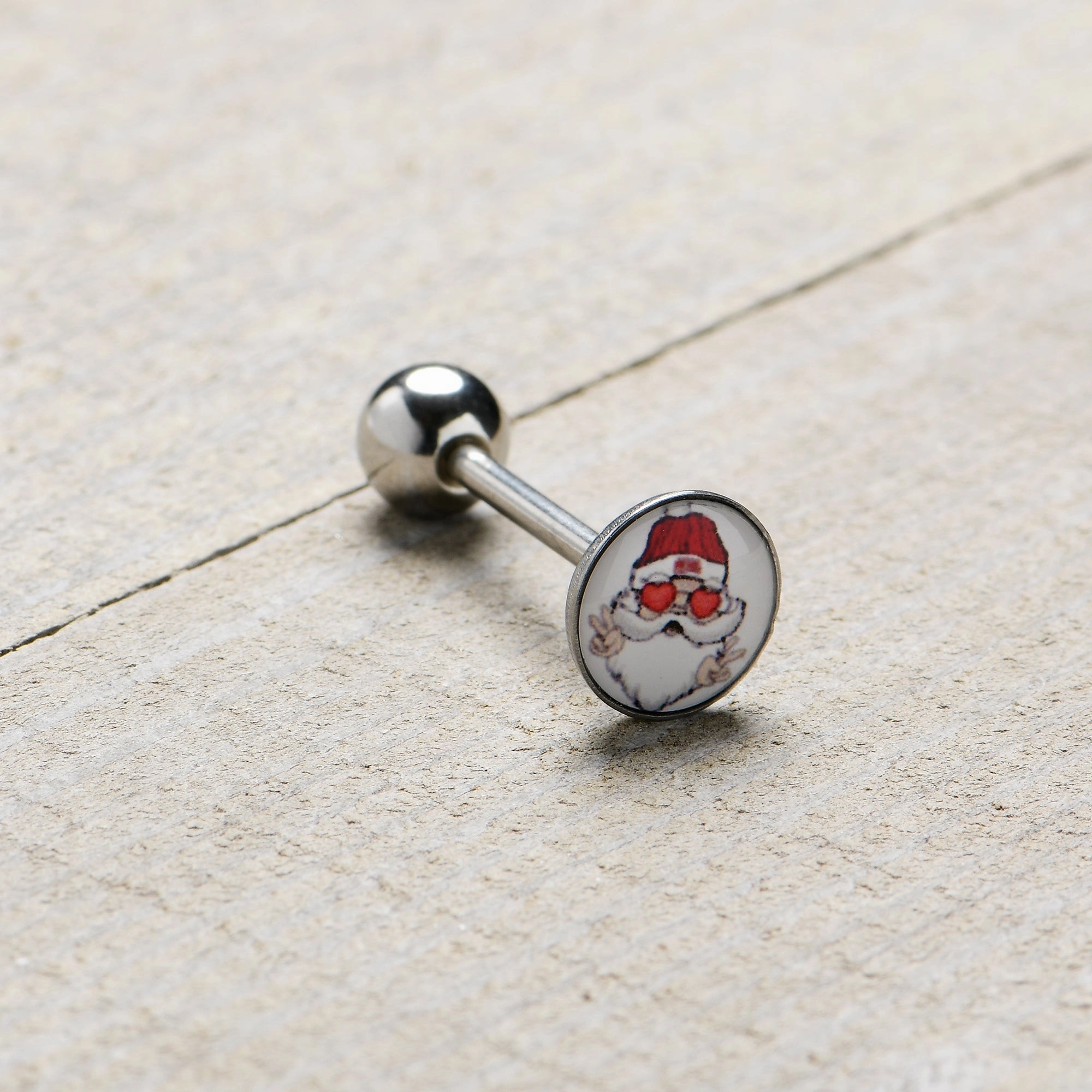 Christmas Peace Love Santa Barbell Tongue Ring