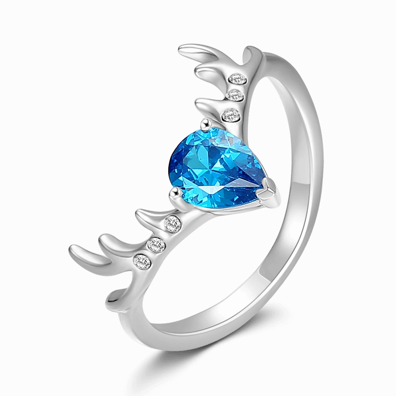 Christmas Reindeer Ring Blue Rings Platinum Plated 925 Sterling Silver Zircon