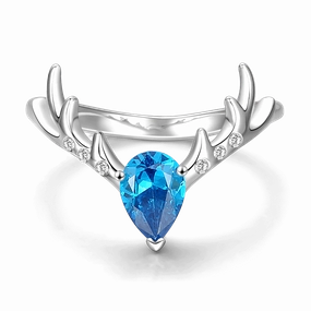 Christmas Reindeer Ring Blue Rings Platinum Plated 925 Sterling Silver Zircon