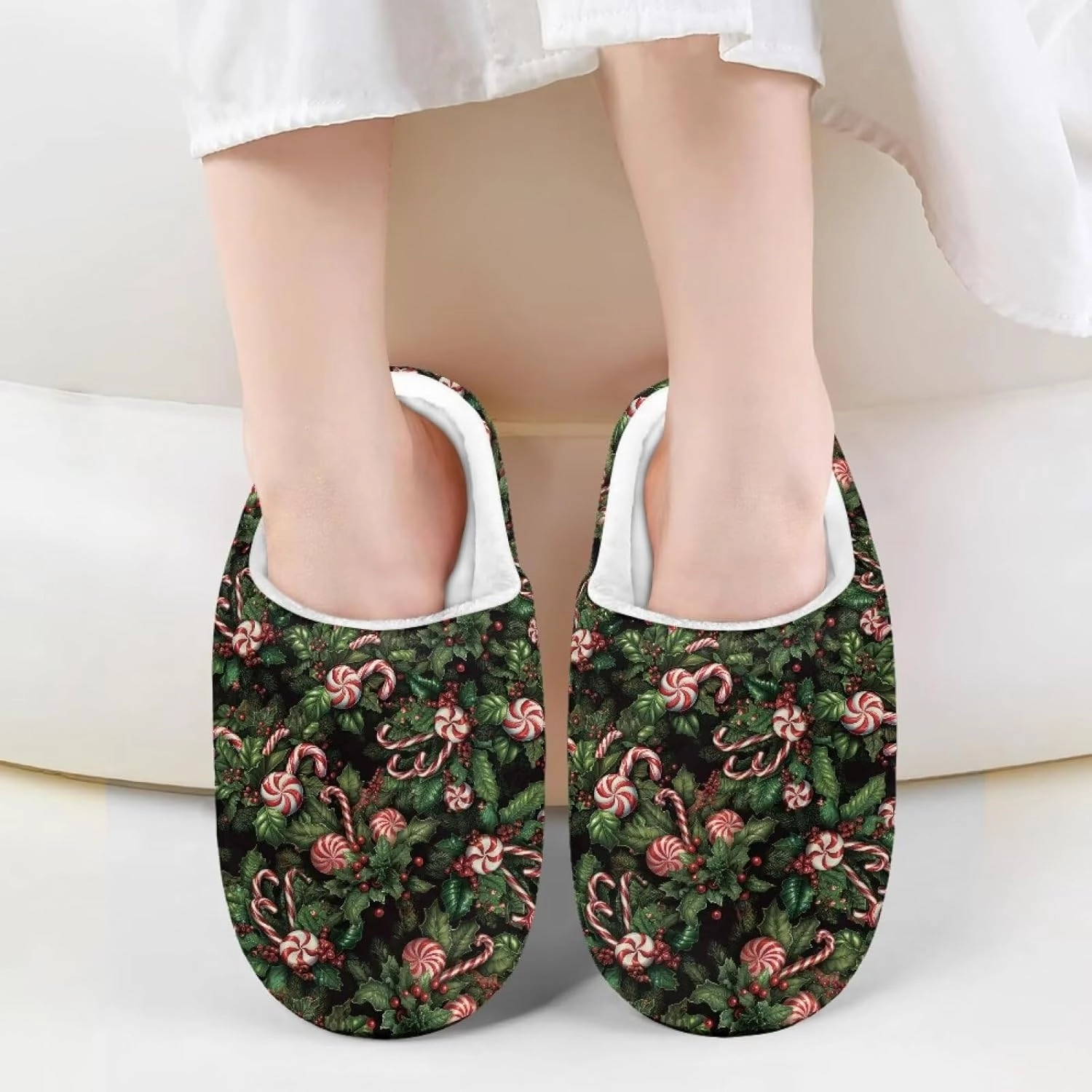 Christmas Slippers for Family TPR Sole Men Women Indoor/Outdoor Slippers Fuzzy Slip On House Shoes with Rubber