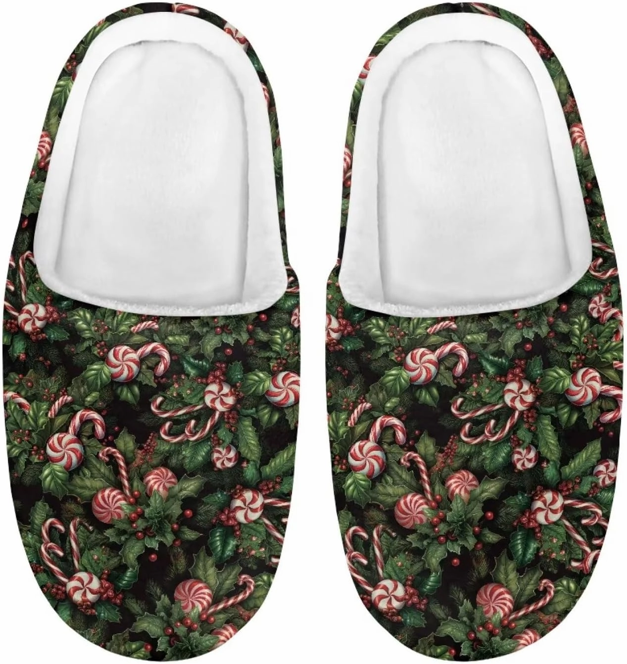 Christmas Slippers for Family TPR Sole Men Women Indoor/Outdoor Slippers Fuzzy Slip On House Shoes with Rubber
