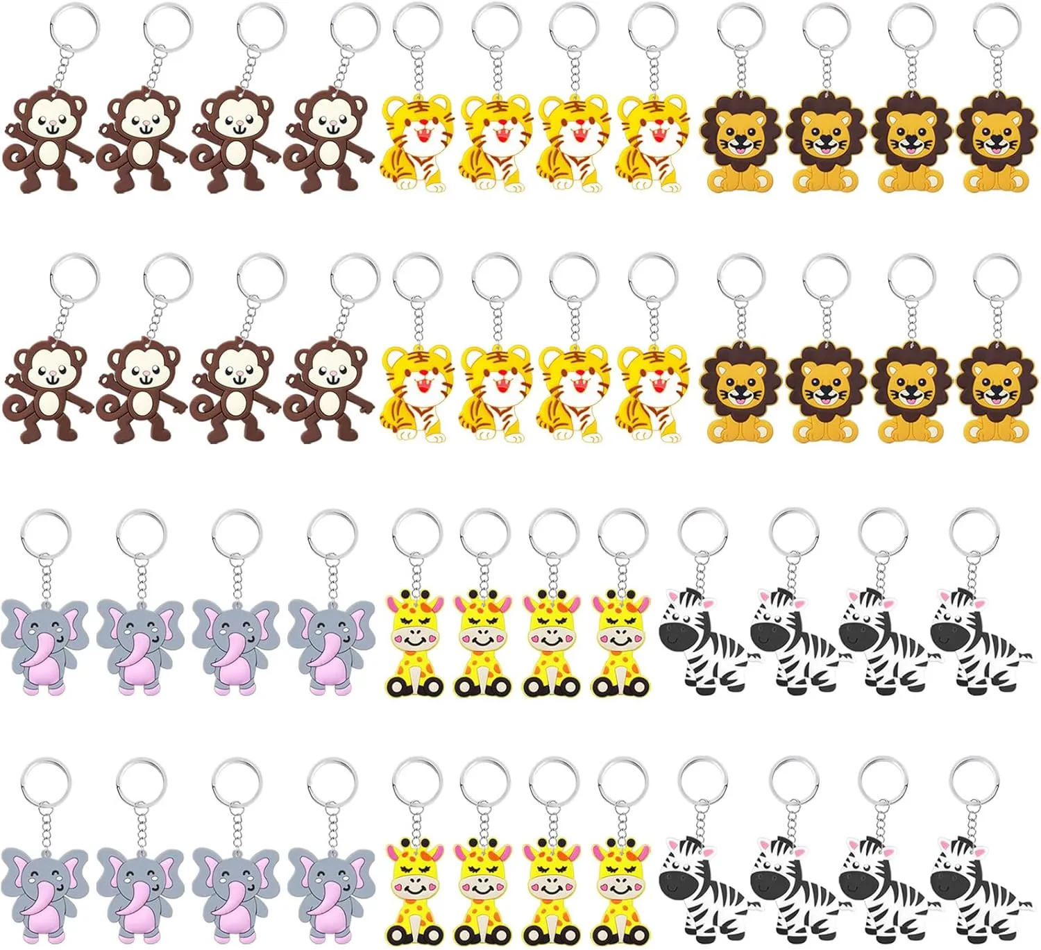 CiciBear 48 Pack Wild Animal Party Return Favors with Lion, Monkey, Giraffe, Zebra, Elephant and Tiger Keychains for Jungle Safari Wild Woodland Baby Shower, Birthday, School Carnival Rewards