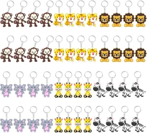 CiciBear 48 Pack Wild Animal Party Return Favors with Lion, Monkey, Giraffe, Zebra, Elephant and Tiger Keychains for Jungle Safari Wild Woodland Baby Shower, Birthday, School Carnival Rewards