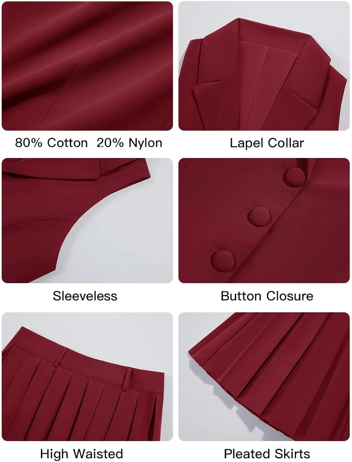 Cicy Bell Womens Summer 2 Piece Outfits V Neck Blazer Vest Matching Sets and Mini Pleated Skirts