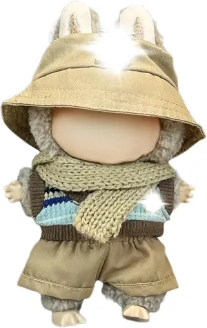Clothes Fit for LABUBU Doll, Fashion Doll Clothes Outfit Set Cute Theme Designer Toys Dress Accessories for Collector Fans Display (Gold V Khaki)
