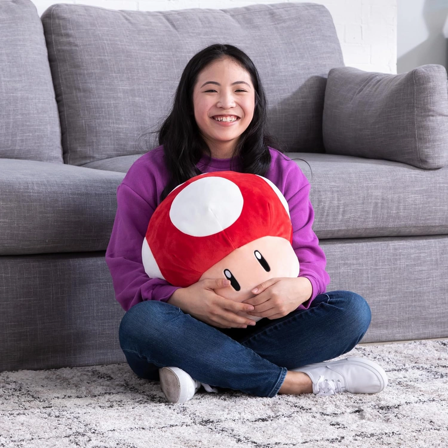 Club Mocchi-Mocchi- Mario Kart Plush - Red Mushroom Plushie - Squishy Mario Toys and Cute Stuffed Animals - Gaming Room Decor - Video Game Collectibles - 15 Inch