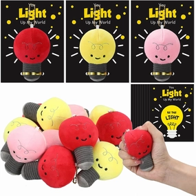 CNA Gift Bulk Employee Appreciation Gifts Light Bulb Plush Toy Squeeze Stress Balls with 12 You up My World Greeting Cards 12 Lights Plush Stuffed Toy for School Classroom(Yellow, Red, Pink)