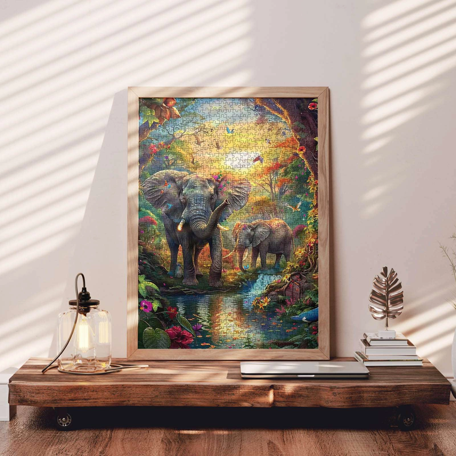 Colorful Elephants in Jungle Jigsaw Puzzle